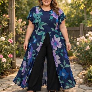 AVENUE Floral Navy Jumpsuit Dress
